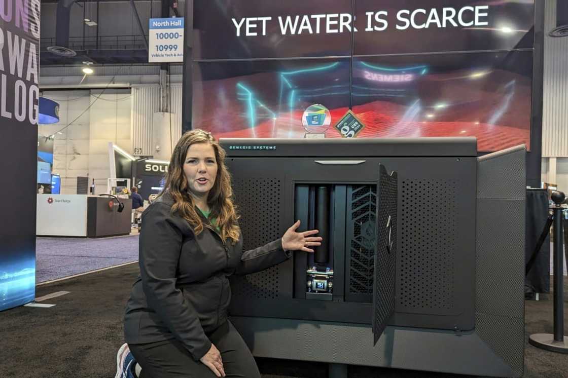 Genesis Systems co-founder Shannon Stuckenberg discusses the inner workings of a WaterCube device that extracts water from the air during the Consumer Electronics Show in Las Vegas Genesis Systems co-founder Shannon Stuckenberg discusses the inner workings of a WaterCube device that extracts water from the air during the Consumer Electronics Show in Las Vegas