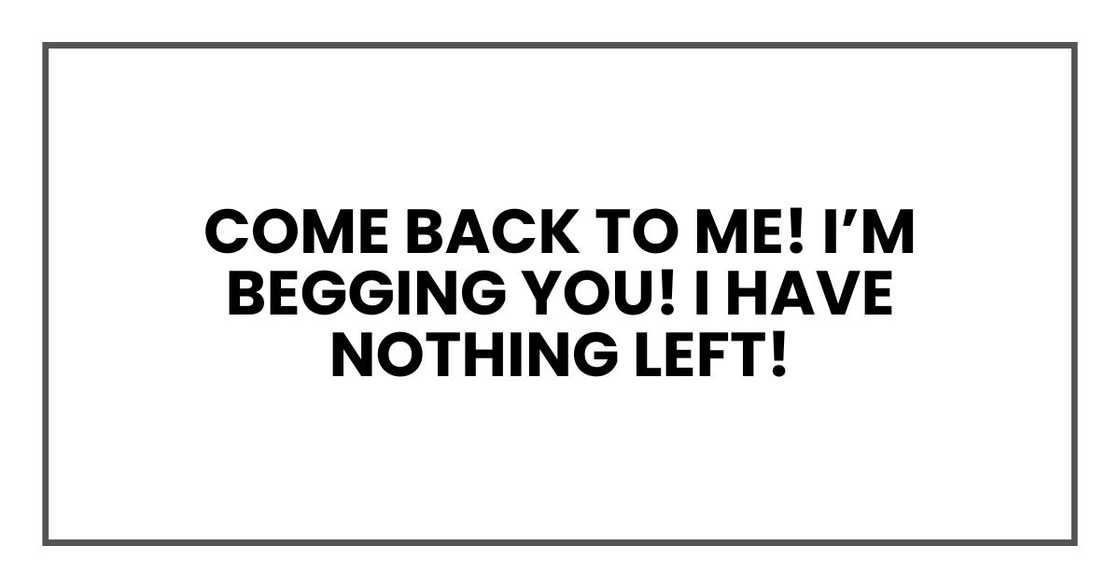 Come back to me! I’m begging you! I have nothing left!
