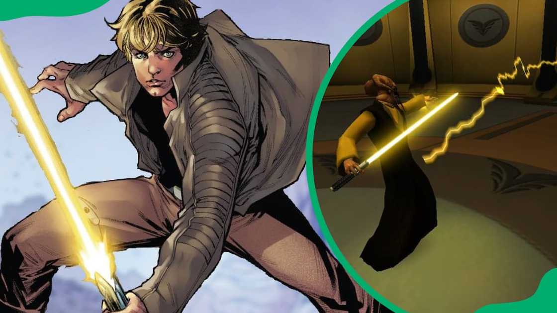 A Jedi wielding a yellow lightsaber A Jedi wielding a yellow lightsaber