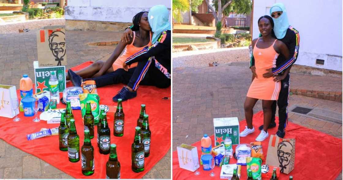 A couple went on a unique picnic date. A couple went on a unique picnic date.