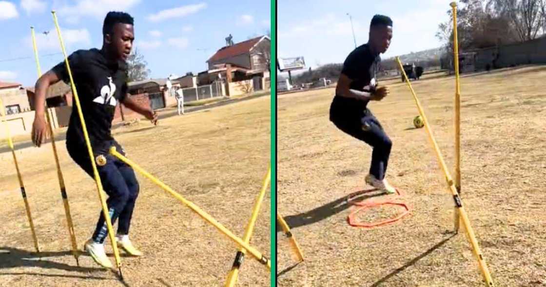 Kaizer Chief's midfielder Shabalala training in Soweto township.