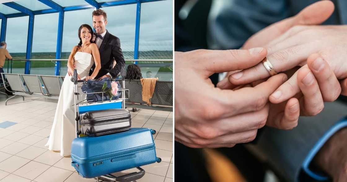 a couple getting married at the airport