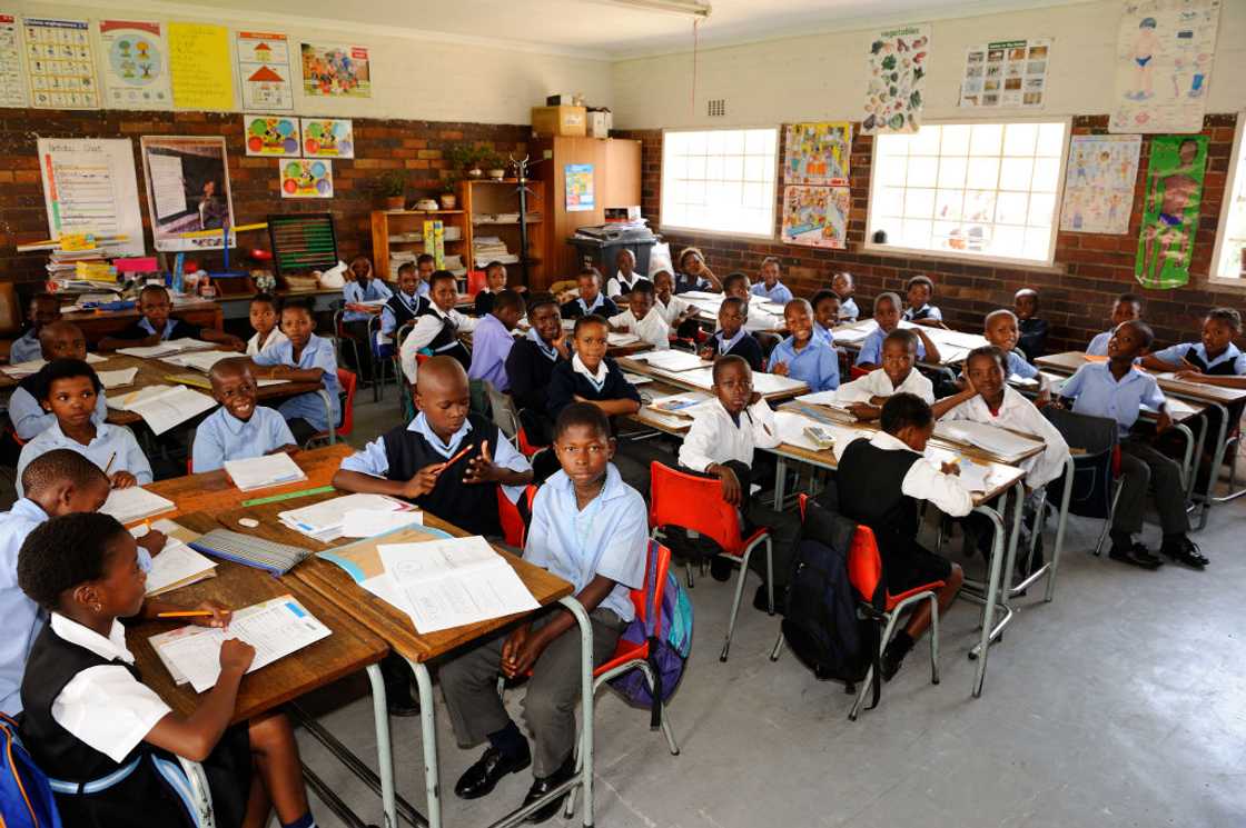 Overcrowded classroom in South Africa.