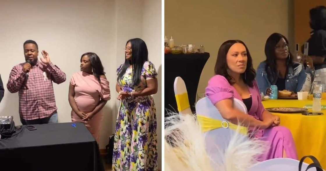 A pregnant woman at her baby shower A pregnant woman at her baby shower