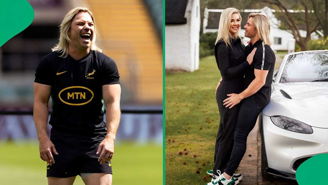 Faf de Klerk and his wife Miné captured with an Aston Martin Faf de Klerk and his wife Miné captured with an Aston Martin