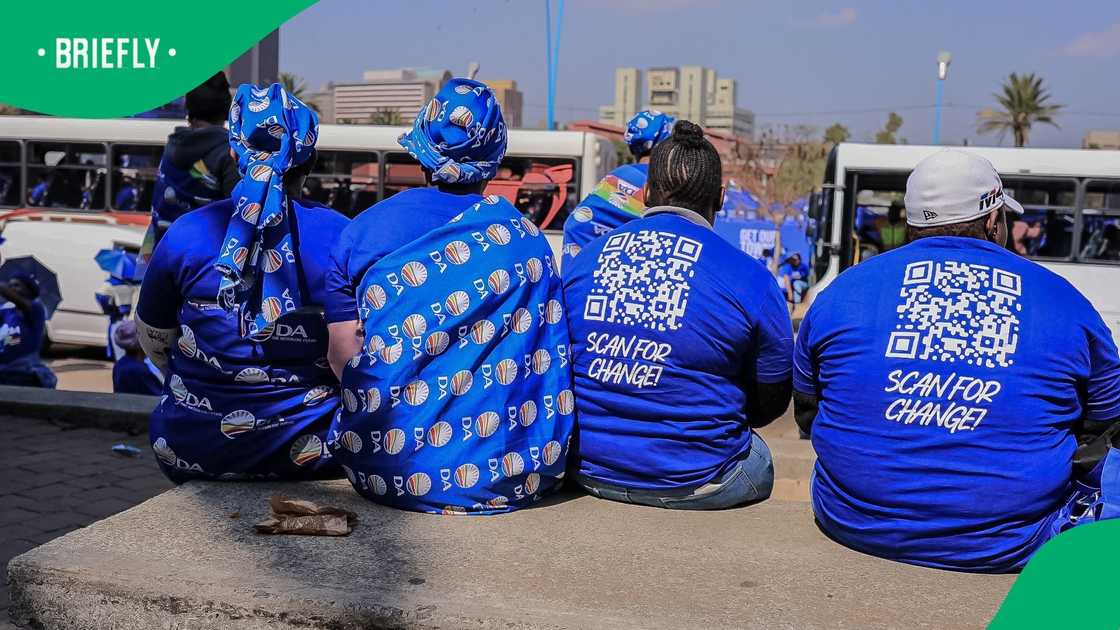 Democratic Alliance (DA) supporters gather in Johannesburg on August 8, 2026 during the party Manifesto launch ahead of November 2026 South Africa local elections
