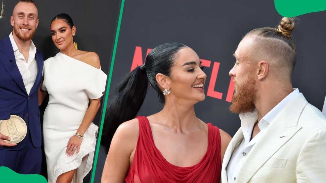 George Kittle and Claire Kittle at the Saenger Theatre in 2025 (L). The couple during the 2024 premiere of Receiver (R) George Kittle and Claire Kittle at the Saenger Theatre in 2025 (L). The couple during the 2024 premiere of Receiver (R)