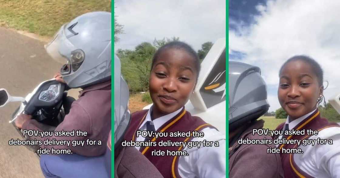 Schoolgirl gets ride from pizza delivery guy Schoolgirl gets ride from pizza delivery guy