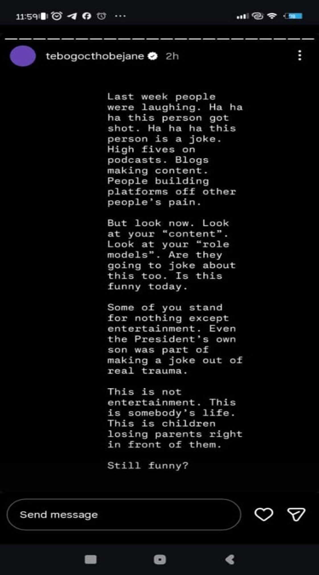 Tebogo Thobejane criticises Tumelo Ramaphosa and MC