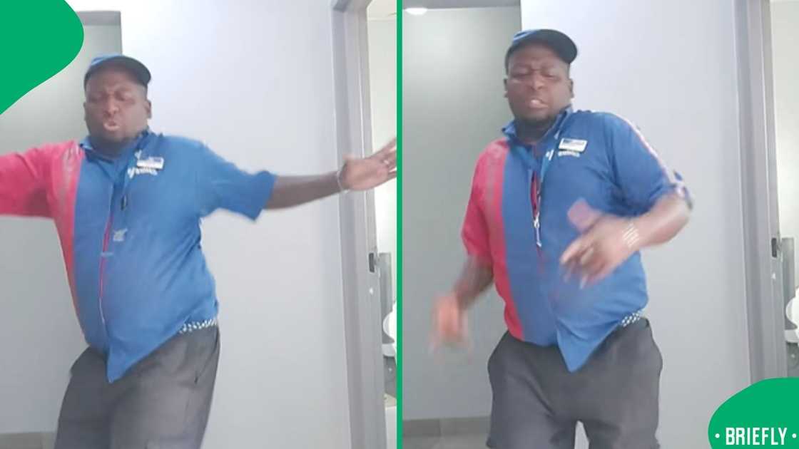 A confident petrol attendant displayed his hip hop talent during his shift A confident petrol attendant displayed his hip hop talent during his shift