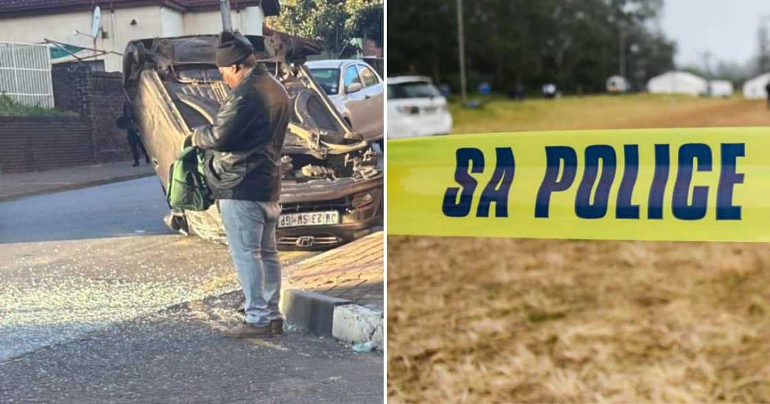 Opportunistic thieves helped themselves to the wheel of an overturned vehicle in Yeoville, Johannesburg Opportunistic thieves helped themselves to the wheel of an overturned vehicle in Yeoville, Johannesburg