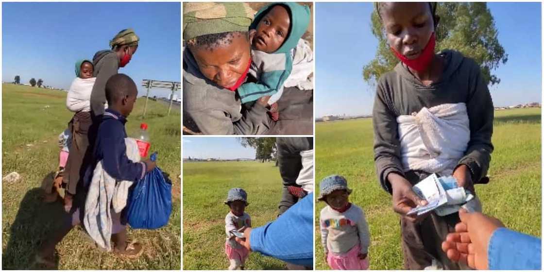 Reactions as man gives beggar and her 3 kids cash, foodstuffs, refuses showing his face in video Reactions as man gives beggar and her 3 kids cash, foodstuffs, refuses showing his face in video
