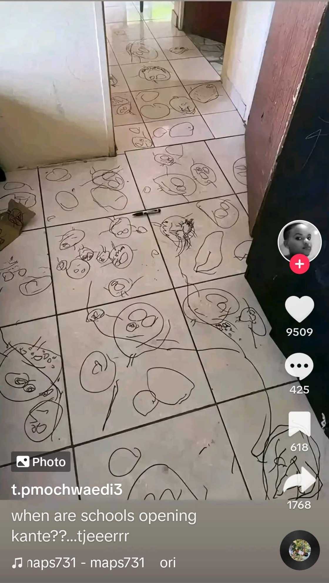A child drew on the floor. A child drew on the floor.