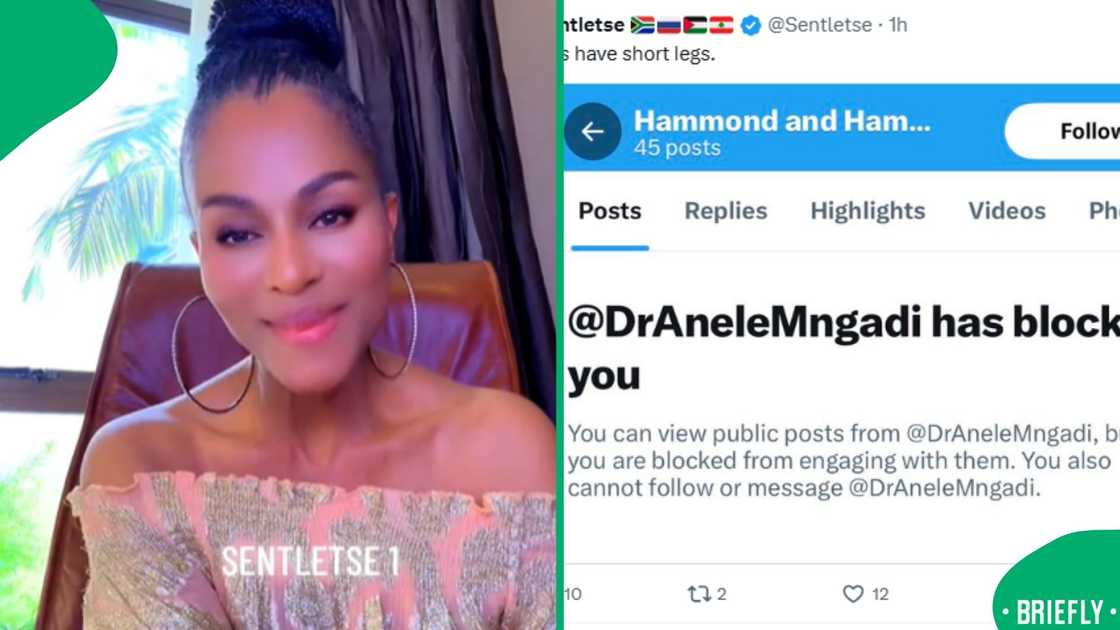 The visual on the right showed one of the tweets Sentletse made about Dr Anele