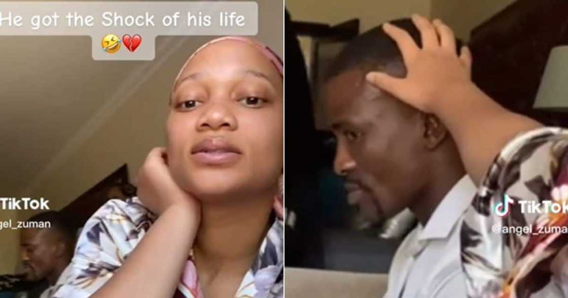 SA woman touching Zulu man's head SA woman touching Zulu man's head