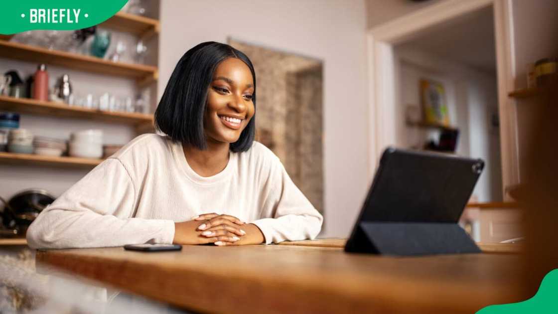 A woman on a video call