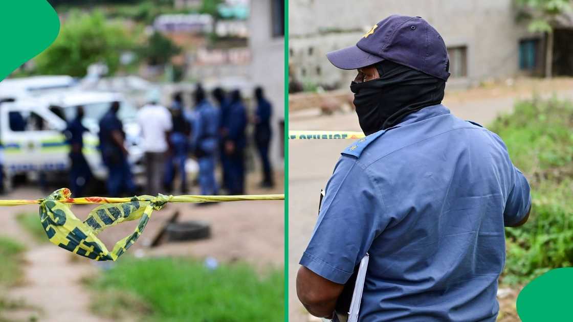 Police at the mass shooting crime scene.