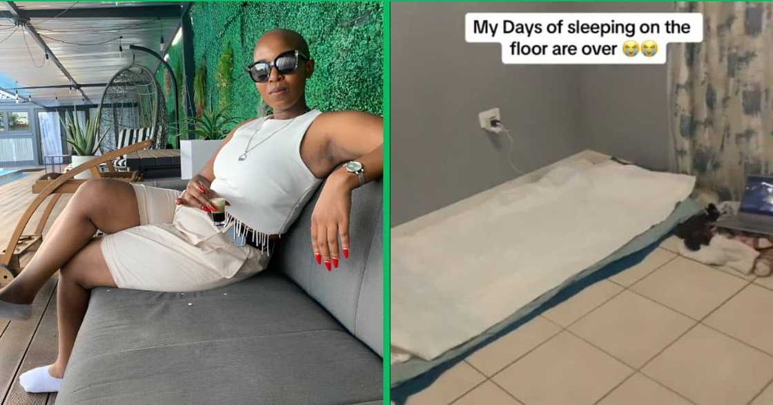 Johannesburg woman sleeps on floor Johannesburg woman sleeps on floor