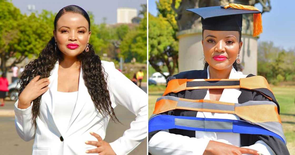 One pretty lady is excited about obtaining her master's degree One pretty lady is excited about obtaining her master's degree