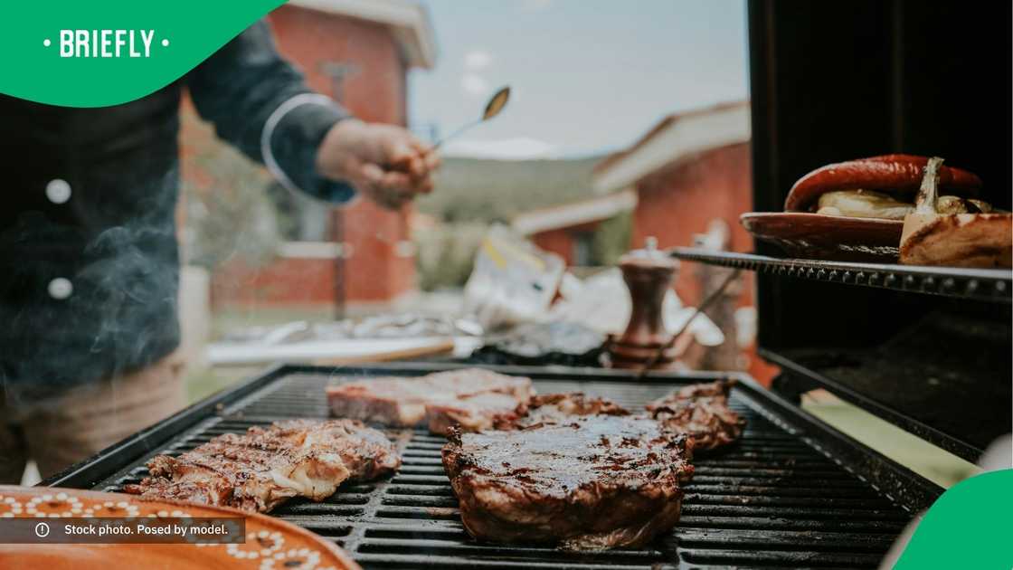 Meat on a braai stand.