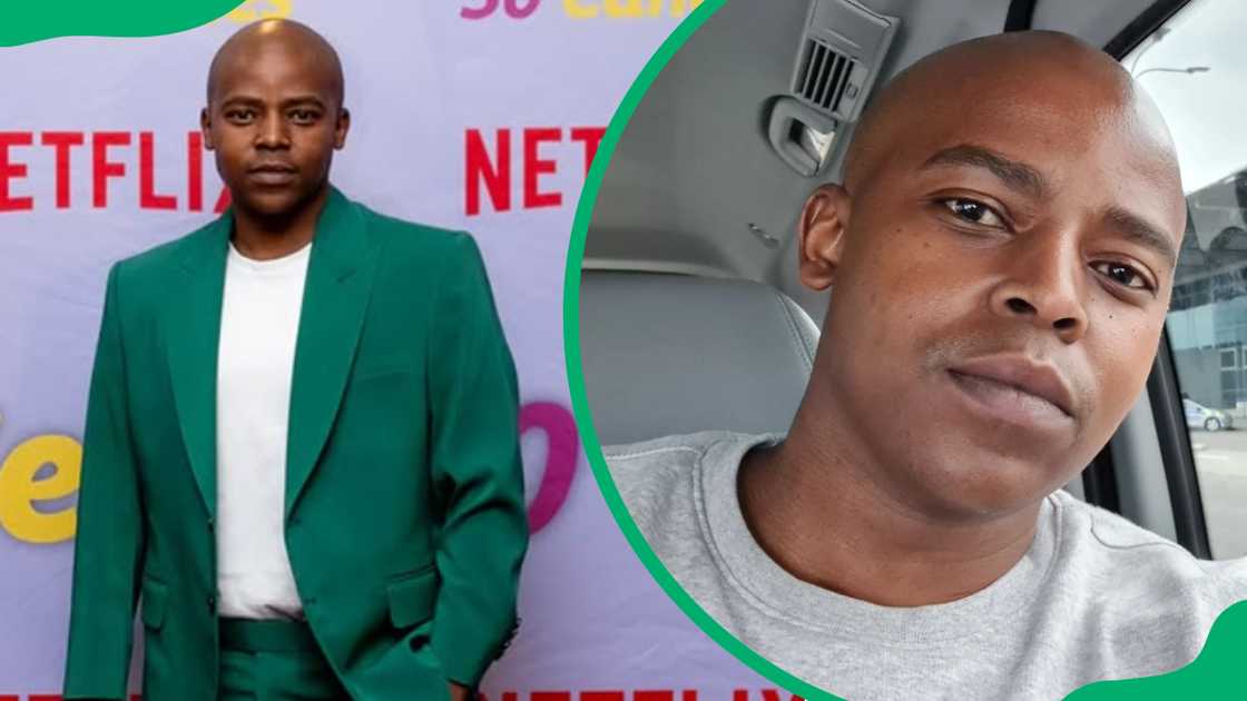 Loyiso MacDonald in a green suit at premier and in a car in a casual outfit. Loyiso MacDonald in a green suit at premier and in a car in a casual outfit.