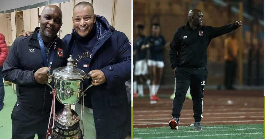 Mzansi is reacting to Pitso Mosimane's video after inviting his son to Al Ahly training. Image: @TheRealPitso/Twitter Mzansi is reacting to Pitso Mosimane's video after inviting his son to Al Ahly training. Image: @TheRealPitso/Twitter