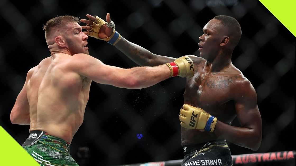 Dricus Du Plessis fights Israel Adesanya in the Middleweight Championship fight during UFC 305 at RAC Arena on August 18, 2024, in Perth, Australia. Photo: Paul Kane.