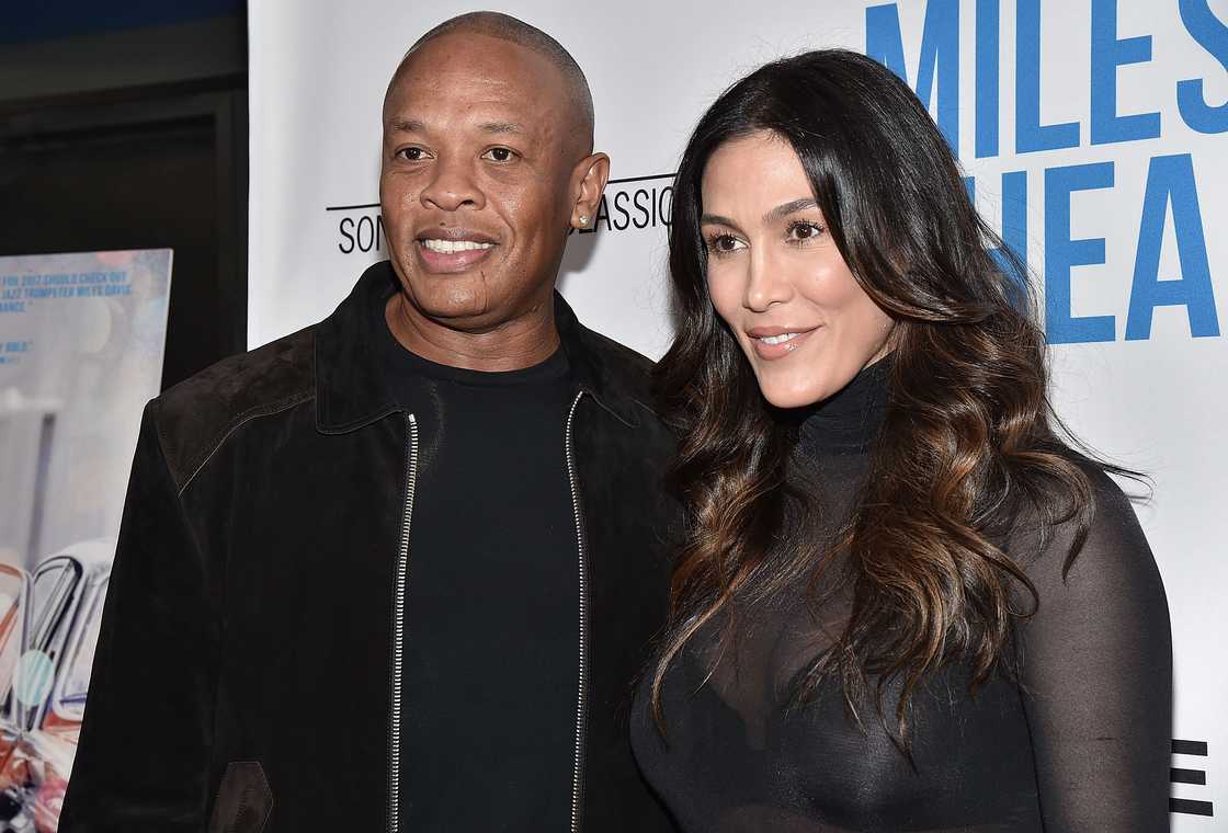 Dr Dre and Nicole Young attend the premiere Of Sony Pictures Classics' "Miles Ahead" at Writers Guild Theatre in Beverly Hills