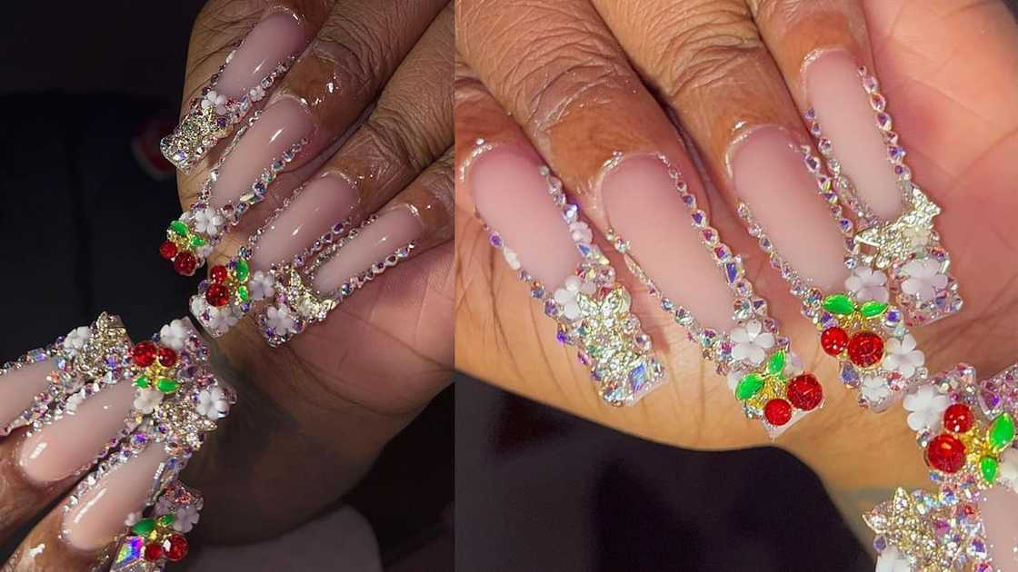 Long nails with floral decorations Long nails with floral decorations