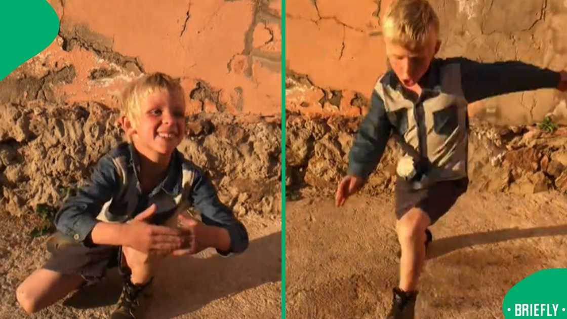 The little Afrikaaner boy on the left was kneeling down just before flaunting his moves The little Afrikaaner boy on the left was kneeling down just before flaunting his moves