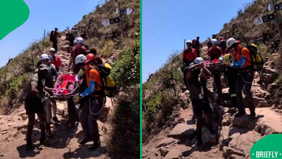The screenshot on the right showed a rescue team helping an injured hiker The screenshot on the right showed a rescue team helping an injured hiker