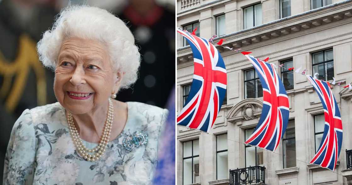 Queen Elizabeth II and British flags Queen Elizabeth II and British flags