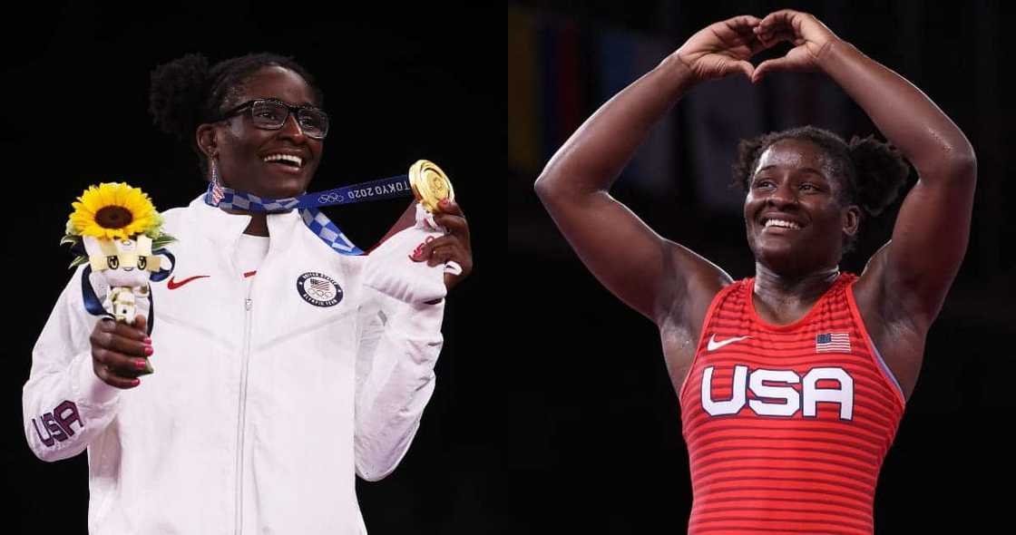 Lady with Ghanaian roots in USA becomes 1st Black Woman to win gold medal at Tokyo 2020 Lady with Ghanaian roots in USA becomes 1st Black Woman to win gold medal at Tokyo 2020