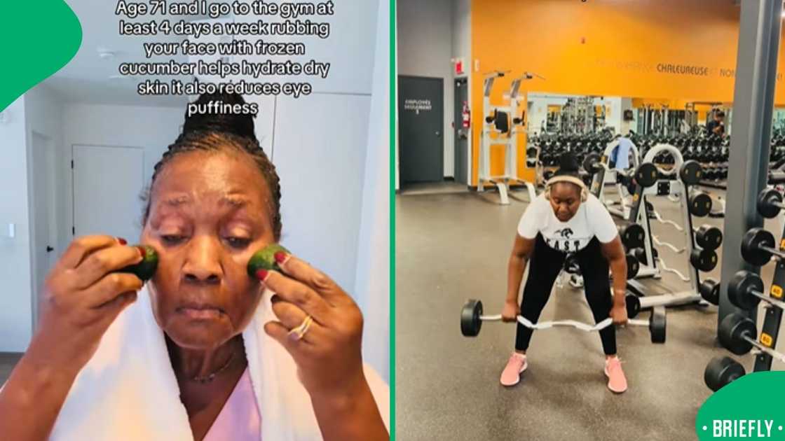 The visual on the right showed the woman in gym lifting weights The visual on the right showed the woman in gym lifting weights