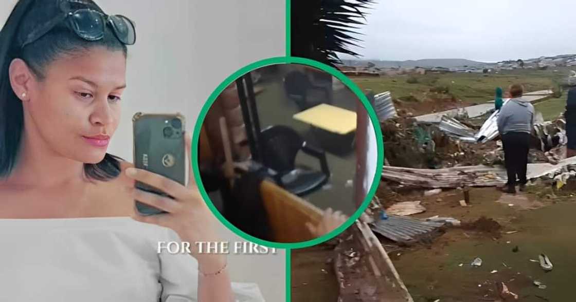 A woman showed off how the flood damaged her home. A woman showed off how the flood damaged her home.