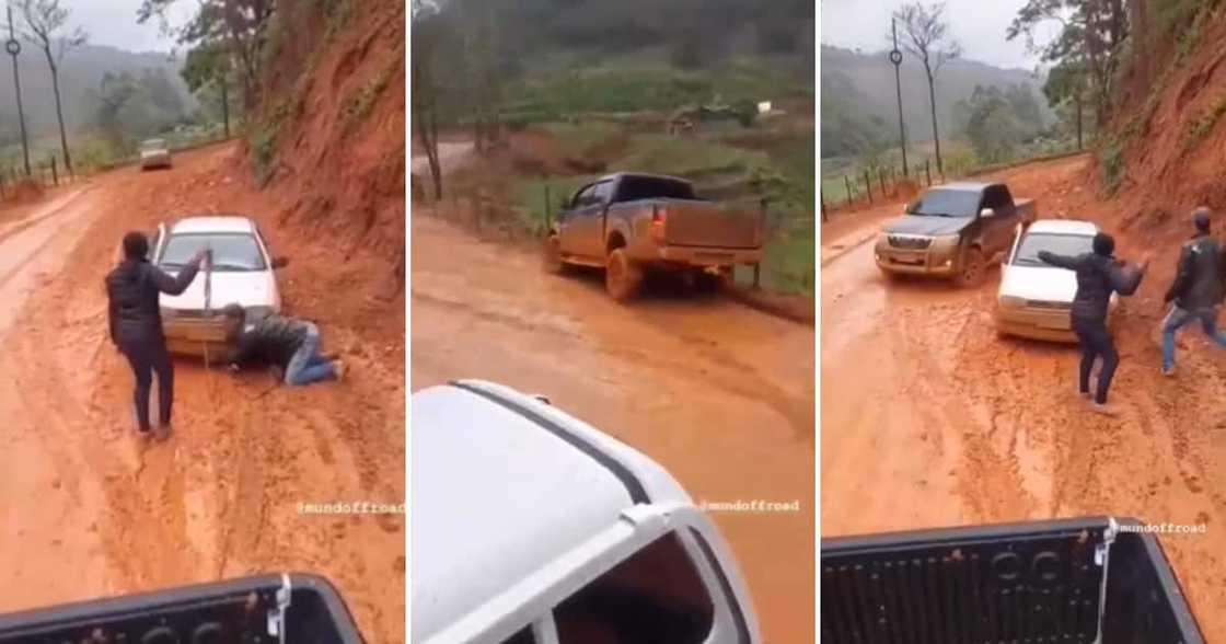 A Toyota Hilux on a muddy road