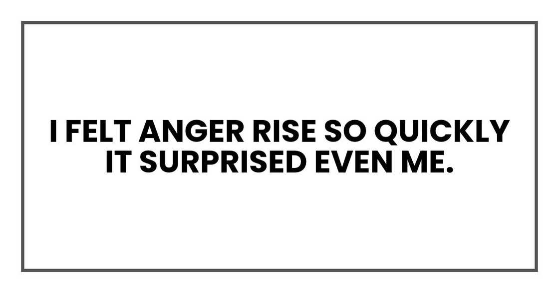 I felt anger rise so quickly it surprised even me. I felt anger rise so quickly it surprised even me.