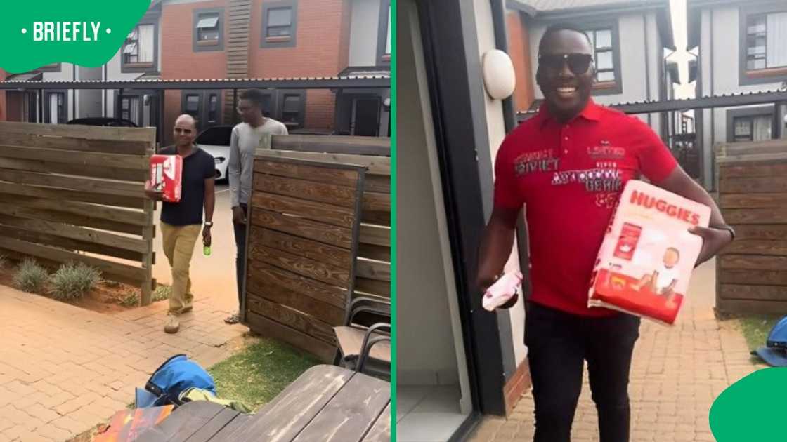 Men hosted a nappy shower for their friend. Men hosted a nappy shower for their friend.