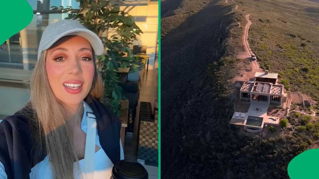 A woman showed a holiday home on the edge of the mountain. A woman showed a holiday home on the edge of the mountain.