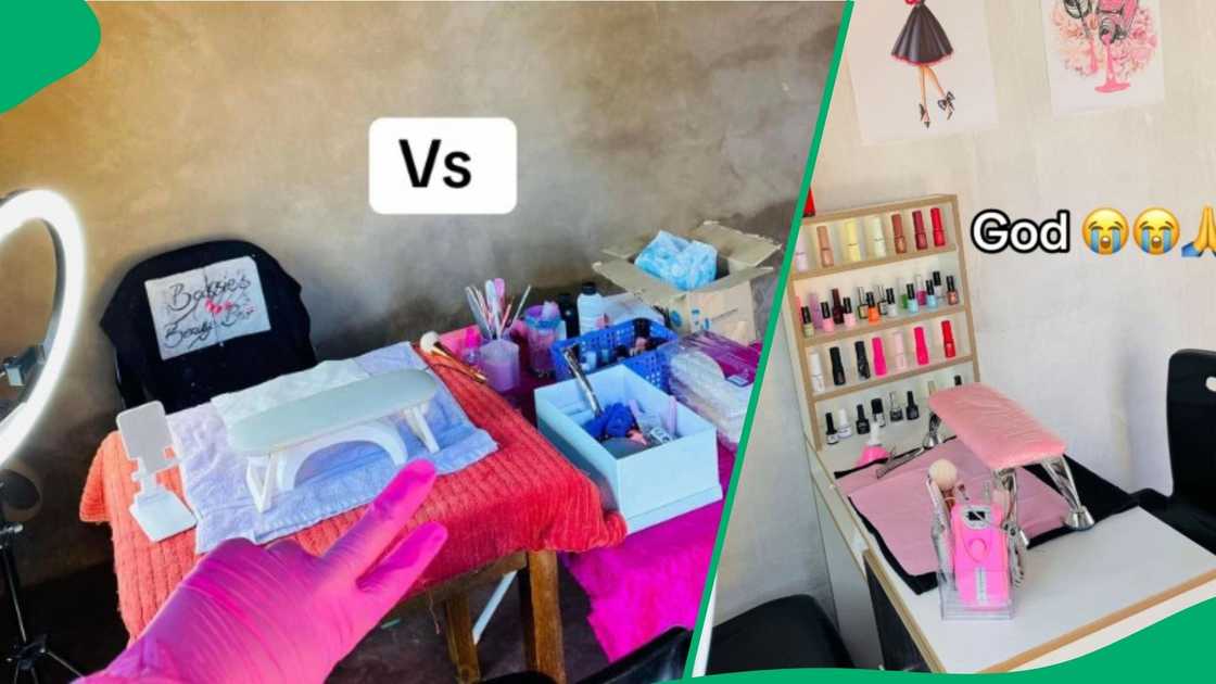 A woman showed what her business looked like before and after. A woman showed what her business looked like before and after.