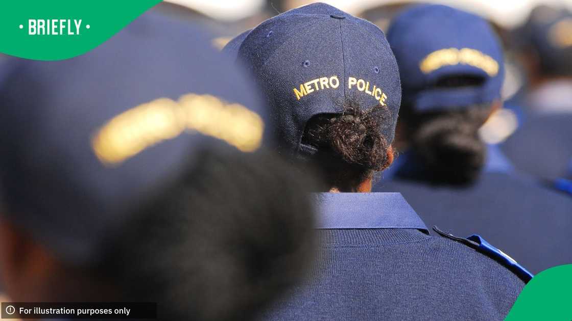 Johannesburg Metro Police in formation in Johannesburg. JMPD