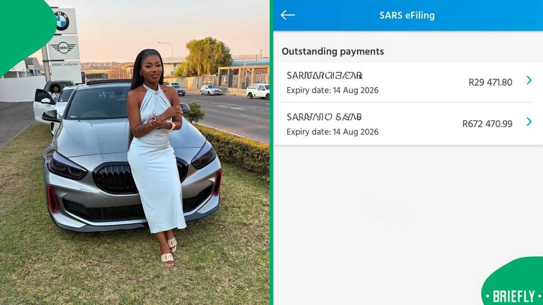 The tax outstanding payment on the right showed how much Tsontso owes to SARS