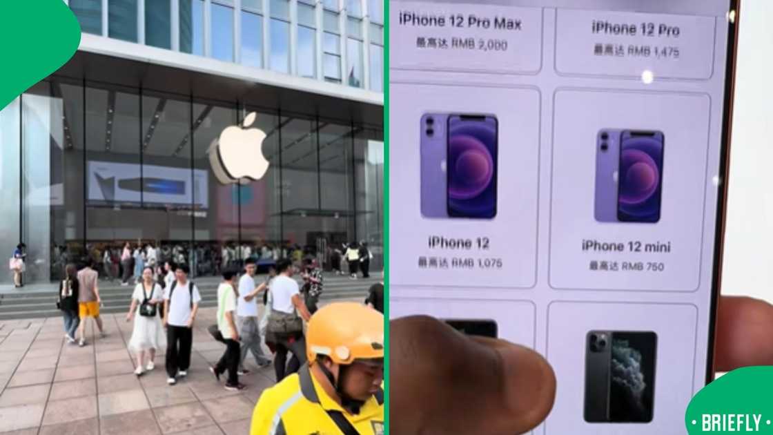A South African man in China showed affordable iPhone prices inside a tech store