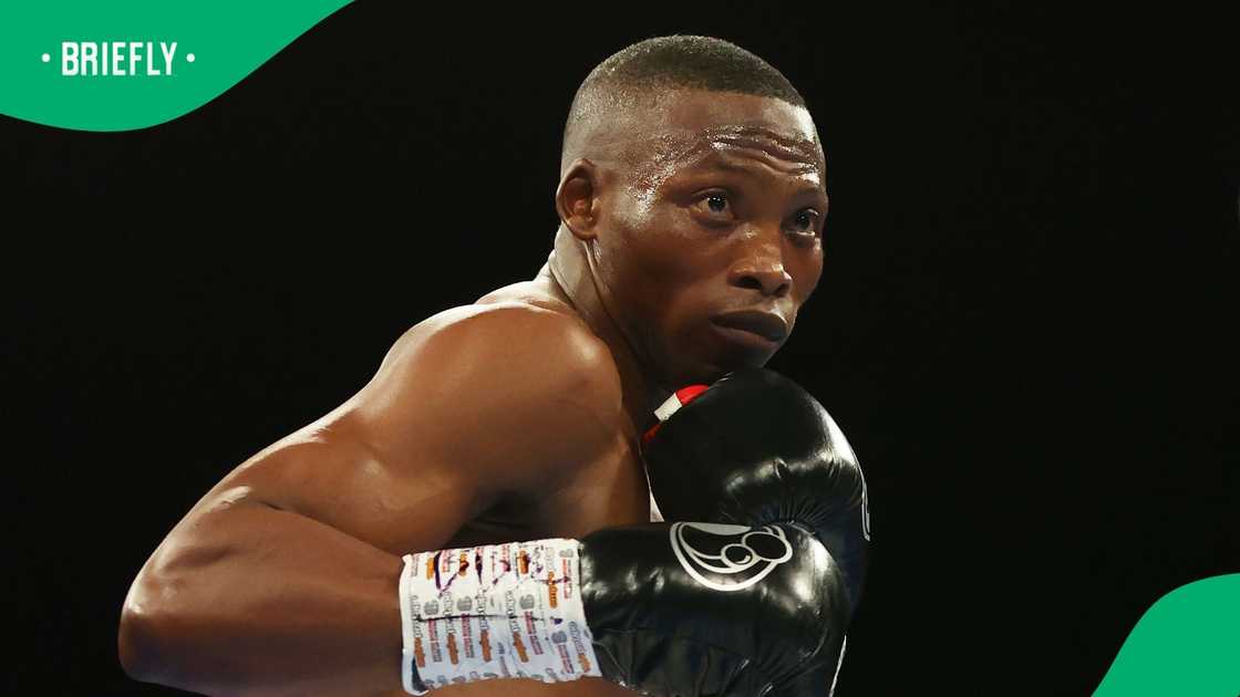 Zolani Tete in action during the IBF International and Commonwealth Super Bantamweight Title fight between Jason Cuningham and Zolani Tete at OVO Arena Wembley on July 02, 2022 in London, England