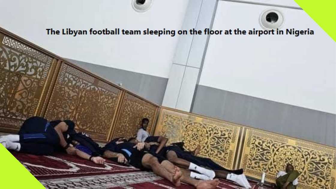 Libyan players sleeping on the floor at Nigerian airport.