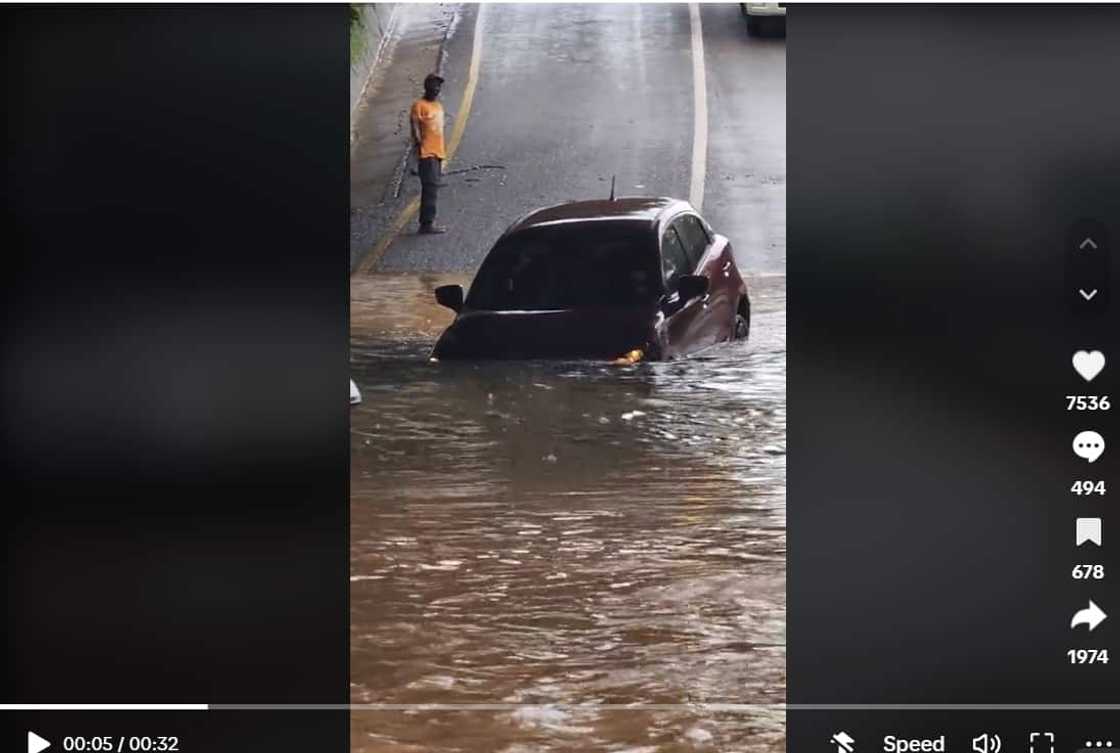 A TikTok video captured a light vehicle floating under a flooded bridge in Pretoria. A TikTok video captured a light vehicle floating under a flooded bridge in Pretoria.