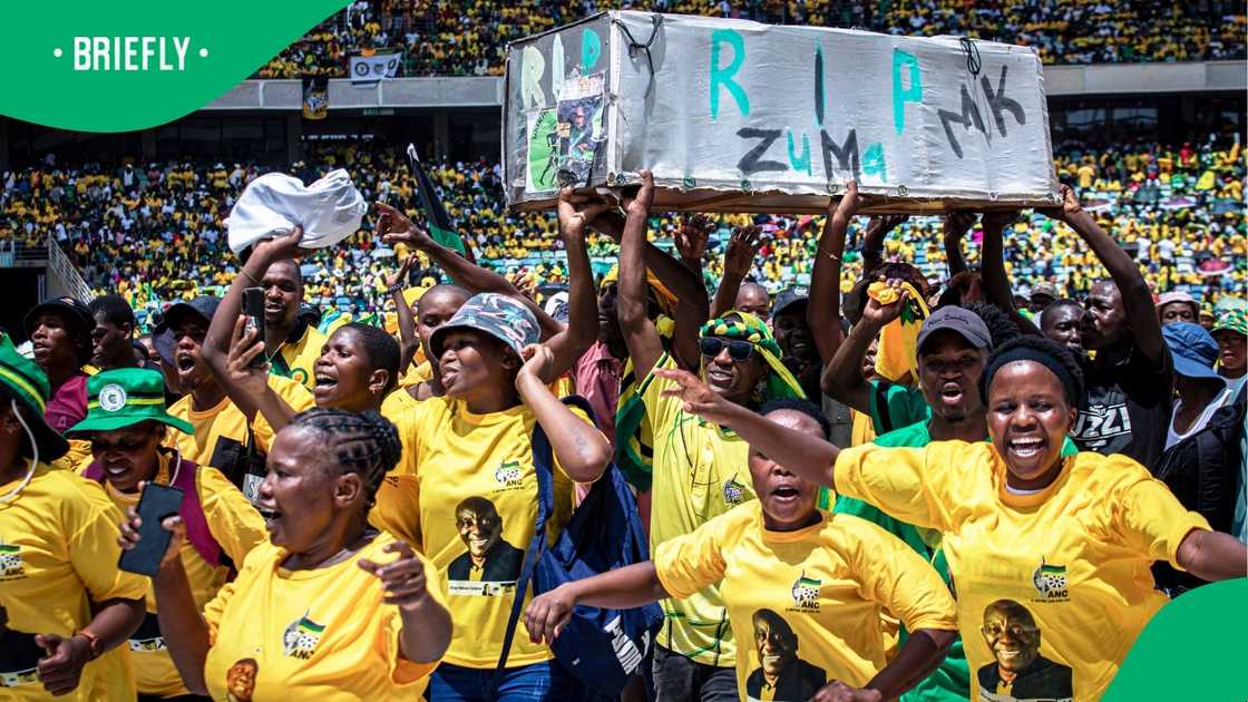 ANC members celebrating the downfall of the MK Party. ANC members celebrating the downfall of the MK Party.