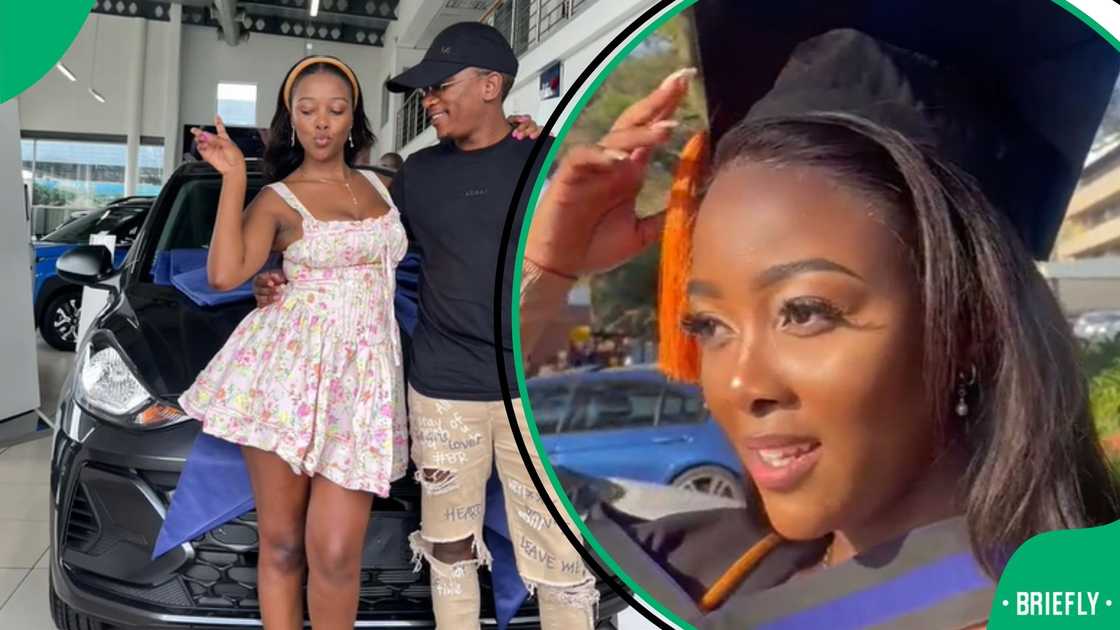 Lady shows off new car Lady shows off new car
