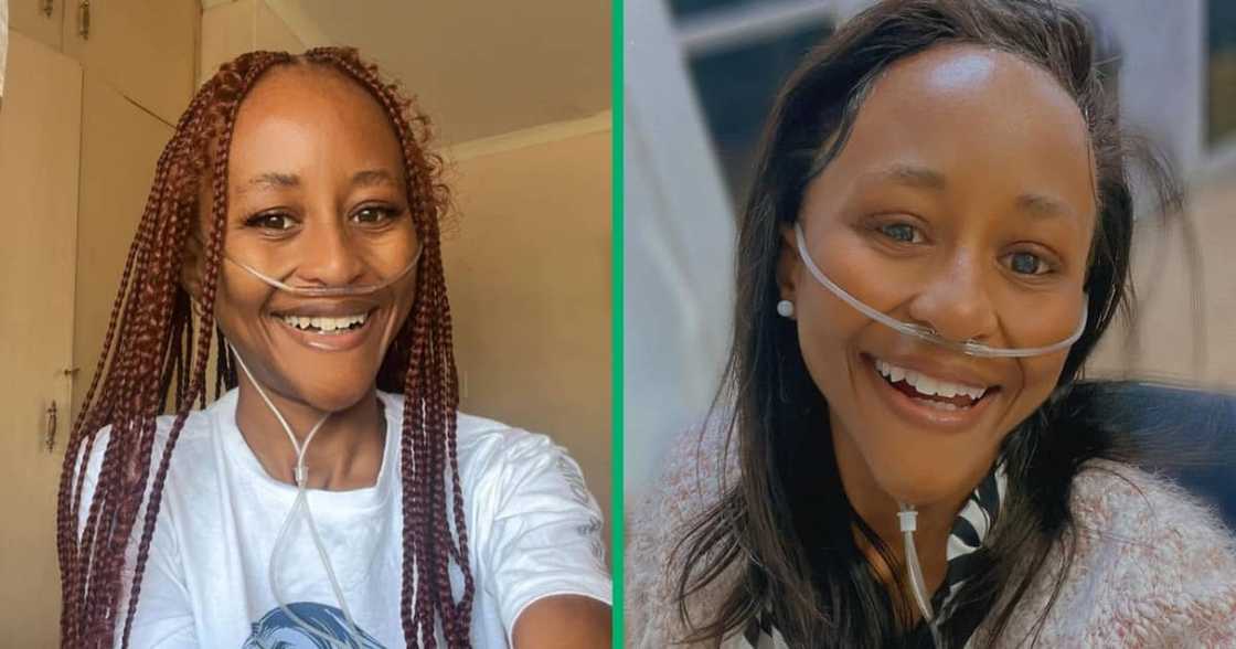 Nompilo Dlamini with oxygen tubes in her nose Nompilo Dlamini with oxygen tubes in her nose