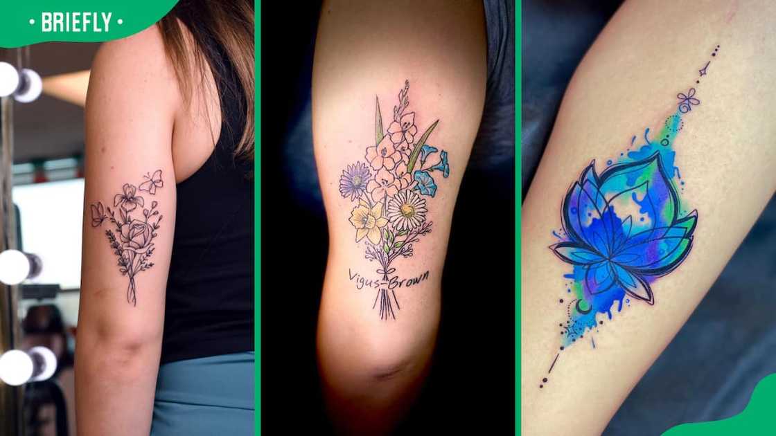 The dainty (L), flower bouquet (C) and watercolour flower tattoo (R) The dainty (L), flower bouquet (C) and watercolour flower tattoo (R)